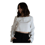 Top Cropped Básico Casual Feminino Folgado Manga Longa Luxo