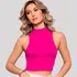 Top Cropped Feminina Gola Alta Malha Canelada Moda Gringa
