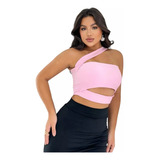 Top Cropped Feminino C/ Recorte Balada Moda Gringa Blusinha