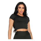 Top Cropped Feminino Manga Curta Babylook Fitness Academia