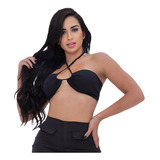 Top Cropped Feminino Tipo Faixa Com Amarração Frente Única