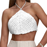 Top De Crochê Feminino Verão Cropped Topinho Triangulo Moda