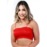 Top Faixa Cropped Renda Alça Tomara Que Caia Bojo Soutien