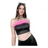 Top Faixa Preto Com Colorido Contraste Plumas Branca Rosa