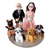 Topo Bolo Casamento Noivinhos Com 4 Pets Personalizados