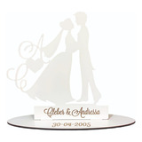 Topo Bolo Noivos Iniciais Mdf Branco Casamento Personalizado