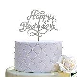 Topo De Bolo De Feliz Aniversário Decorações De Festa De Aniversário Glitter Prata Dupla Face