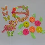 Topo De Bolo Decorado 6 Flores Neon Personalizado