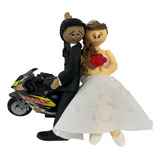 Topo De Bolo Em Biscuit-casamento-noivinhos Na Moto.mod003