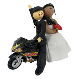 Topo De Bolo Em Biscuit casamento noivinhos Na Moto mod007