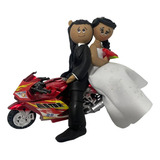 Topo De Bolo Em Biscuit-casamento-noivinhos Na Moto.mod009