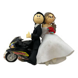 Topo De Bolo Em Biscuit-casamento-noivinhos Na Moto.mod010