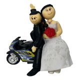 Topo De Bolo Em Biscuit-casamento-noivinhos Na Moto.mod014