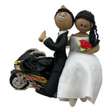 Topo De Bolo Em Biscuit-casamento-noivinhos Na Moto.mod019