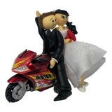 Topo De Bolo Em Biscuit-casamento-noivinhos Na Moto.mod021
