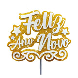 Topo De Bolo Feliz Ano Novo Decorativo 3d Em Eva Com Glitter