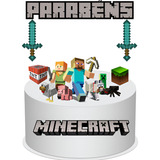 Topo De Bolo Minecraft Topper Enfeite Personalizado Festa