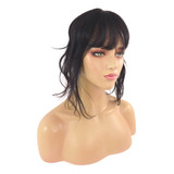 Topo De Cabeça Franja Cabelo Humano Castanho Ondulado 35cm