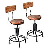 Topower Ndu Design Antigo Altura Ajustável Cadeira De Jantar Café Da Manhã Banco De Bar De Metal Com Encosto Totalmente Soldado Conjunto De 2 Madeira Marrom 