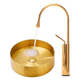 Torneira Alta Para Banheiro Monocomando Misturador Dourado Luxo