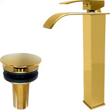 Torneira Banheiro Dourada Bica Alta Valvula Click 7 8 Kit Lavabo Gold Inox Dona D cor Tampa Inteligente Torneira Cascata Misturador Monocomando Água Quente E Fria Luxo