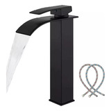 Torneira Banheiro Preta Lavabo Cascata Monocomando Bica Alta Acabamento Fosco Cor Preto