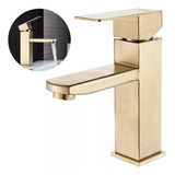 Torneira Bica Baixa Monocomando Misturador Banheiro Lavabo Cor Dourada Aço Inox 304 Acabamento Escovado Brinovar