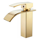 Torneira Cascata Dourada Monocomando Gold Para Banheiro Alto Padrão Bica Baixa Great Home