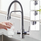 Torneira Com Saída De Filtro Bancada Gourmet Monocomando Cozinha Pia Acabamento Brilhante Luxo Cor Prateado