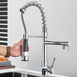 Torneira Cozinha Gourmet Flexivel Misturador Monocomando Luxo Liga De Cobre Cro Cromado Com Spray Flexível Misturador 60cm Tubo Hidramax