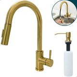 Torneira Dourada Gourmet De Embutir 500ml Dona D cor Acabamento Escovado Cor Dourado Fosco Monocomando E Dispenser Dosador 500ml