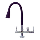 Torneira Gourmet De Bancada Pia Mesa Cozinha Bica Móvel Com Tubo Flexível Giratório Preto Cone Chuveirinho E Jato Normal Com Saída Para Filtro E Purificadores 1 2 1 4