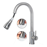 Torneira Gourmet Para Cozinha Monocomando Misturador Quente E Frio Modo Spray Chuveirinho E Jato Ducha Com Extensor Aço Inox Dk 13 Aço Escovado