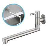 Torneira Inox Gourmet Pia Cozinha De Parede Tanque Jardim Acabamento Escovado Cor Prateado