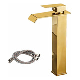 Torneira Para Banheiro Cascata Bica Alta Monocomando Dourada 30cm Yesop
