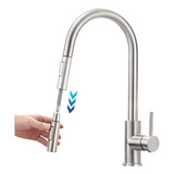 Torneira Para Cozinha Bancada Gourmet Monocomando Escovada Acabamento Aço Inox Cor Prateado