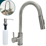 Torneira Pia Cozinha Escovada E Dispenser Dosador Porta Detergente 500ml De Embutir Kit Cozinha Aço Inox 304 Torneira Gourmet Monocomando Misturador Dona D cor
