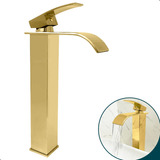 Torneira Quadrada Dourada Ouro Gold Aço Inox 304 Misturador Monocomando Bica Alta Cascata Pia Banheiro Luxo Dona D cor