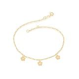 Tornozeleira Folheada A Ouro Com Flores Rommanel Tam 25 Cm