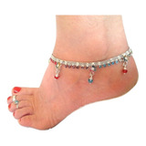 Tornozeleira Indina Prateada Strass Boho Importadas