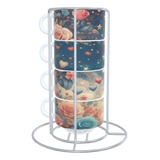 Torre 4 Xícaras Porcelana 150ml Rosas E Corações