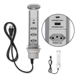 Torre De 03 Tomadas Usb A Usb C 10 Amperes De Bancada Bivolt Cor Cinza