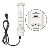 Torre De 3 Tomadas Usb A Usb C Multiplug 10a Retrátil Branco