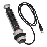 Torre De Tomada Multiplug Retrátil Com Usb Embutir Renna Cor Preto E Prata
