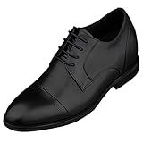 TOTO Sapatos Masculinos Invisíveis Para Aumento De Altura Couro Premium Com Cadarço Microperfurado Formal Derby Oxfords 7 Cm Mais Alto Preto 42