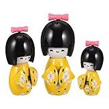 Totority Boneca Japonesa Sosaku Kokeshi De Madeira Japonesa Kimono Kokeshi Boneca 1 Conjunto De Bonecas Quimono Miniatura De Madeira Amarela Boneca Japonesa Ornamento De Mesa Para Mesa De Escritório