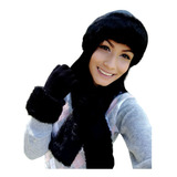 Touca Cachecol Luva Pelúcia Europeu Russa Kit Inverno Frio