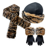 Touca Gola Luva Pelúcia Conjunto Europeu Russa Inverno Frio