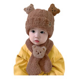 Touca Gorro Com Cachecol Bebê Infantil Ursinho 3d Inverno