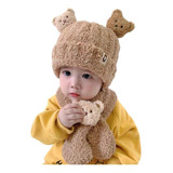 Touca Gorro Com Cachecol Bebê Infantil Ursinho 3d Inverno